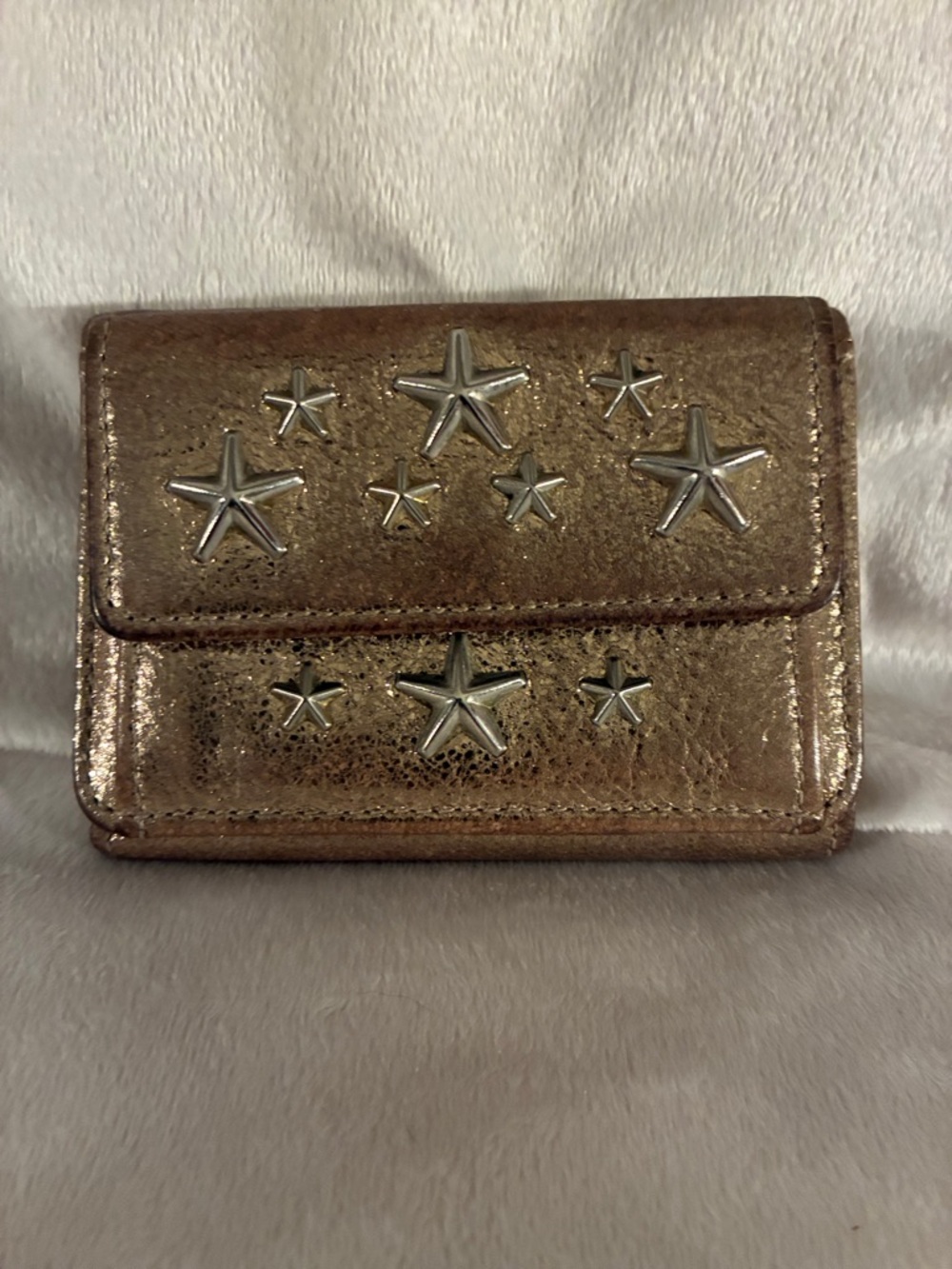 JIMMY CHOO Gold Star-Stud Compact Wallet. VGUC Made in Italy
